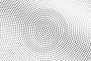 Black and white halftone vector background. Diagonal gradient on contrast dotwork texture. Round dotted halftone