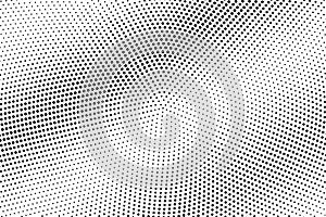 Black and white halftone vector. Diagonal dotted gradient. Centered circle dotwork surface