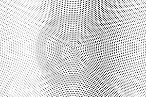 Black and white halftone vector. Round dotted gradient. Sparse faded dotwork texture. Retro overlay