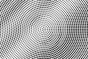 Black on white halftone vector texture. Centered perforated surface. Rough dotwork gradient
