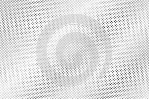 Black and white halftone vector texture. Diagonal dotted gradient. Faded dotwork surface for vintage effect