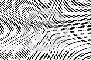 Black and white halftone vector texture. Rough horizontal dotted gradient. Centered dotwork surface for vintage effect