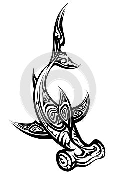 Black and White Hammerhead Shark Polynesian Tattoo
