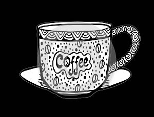 Hand drawing doodle coffee cup pattern vector illustration