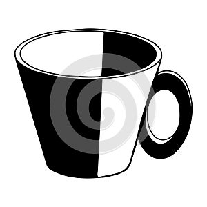 Black and white hand drawing outline vector illustration of a cup for hot tea or coffee isolated on a white background