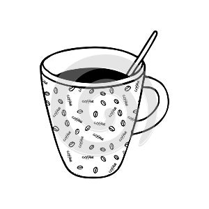 Black and white hand drawing outline vector illustration of a cup for hot tea or coffee isolated on a white background