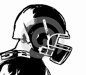 black and white hand drawn american football player on white background