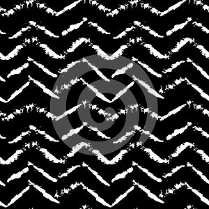 Black and white hand drawn dry brush zig zag seamless pattern. Vector illustration.