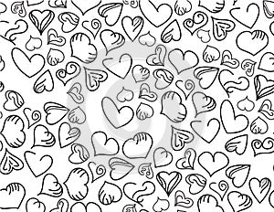 Black White Hand Drawn Hearts Seamless Pattern