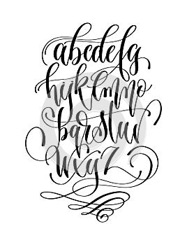 black and white hand lettering alphabet design, handwritten brush script
