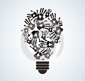 Black and white hand print in lightbulb shape , symbol of thinking concept