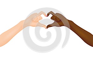 Black and white hands making heart shape. Vector illustration.