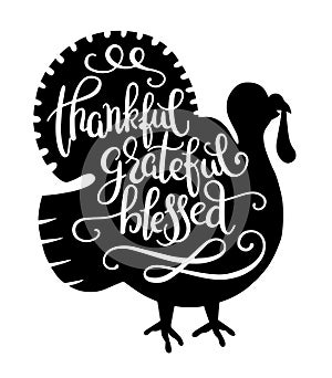 Black and white handwritten inscription lettering thankful grate