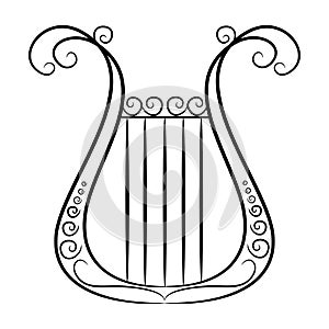 Black and white harp on a white background