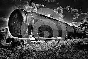 Black and white hdr railroad tank