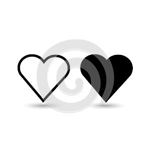 Black and white heart web icons set, vector illustration