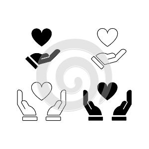 black and white helping hand with a heart vector illustration