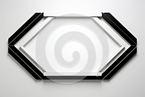 a black and white hexagon frame on a white wall