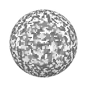 Black and white hexagon mosaic tile texture pattern on ball or sphere shape isolated on white background. Mock up design. 3d