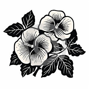 Black And White Hibiscus Floral Design Vector - Mid-century Illustration