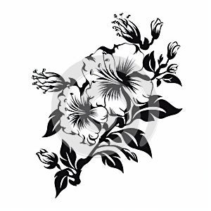 Black And White Hibiscus Flower Tattoo Design