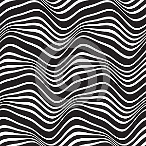 Black and white horizontal wavy lines with different thickness. seamless vector pattern.