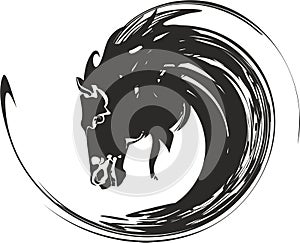 Black and White horse swirl for sport emblems or prints on T-shirts