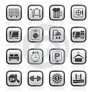 Black and white hotel and motel icons