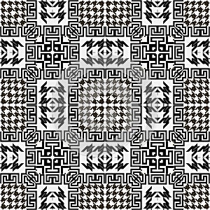 Black and white houndstooth seamless pattern. Vector plaid tartan background. Modern hounds tooth ornaments. Geometric design with