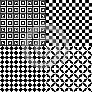 Black and White Hypnotic Psychedelic Background Collection Set Pattern. Vector Illustration