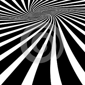 Black and White Hypnotic Spiral Background. Radial Spiral Rays Background. Retro Sunburst Background Template. Vector Illustration