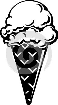 Black and White Ice Cream Cone Illustration