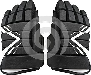 Black and white ice hockey protective glove isolated on white background