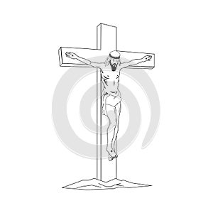 Black and white icon of the crucifixion of Christ. Church symbol for the Easter holiday. The biblical sign of redemption.