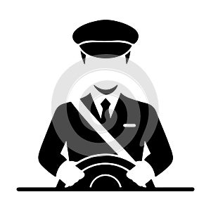 Black and White Icon of a Driver Behind the Wheel