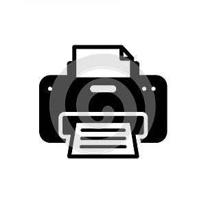 Black and white icon of a printer with paper