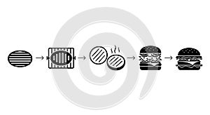 Hamburger Making Process Icons Set