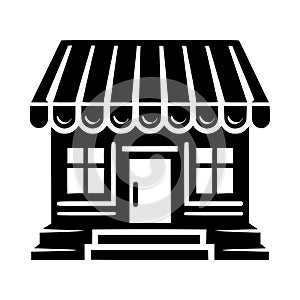 Black and White Icon of a Storefront with Awning