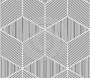 Black and white illusive abstract geometric seamless 3d pattern.