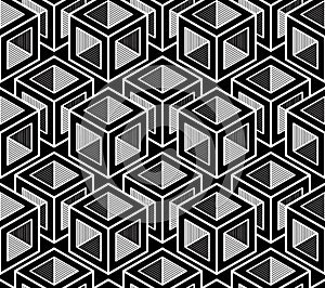 Black and white illusive abstract geometric seamless 3d pattern. photo