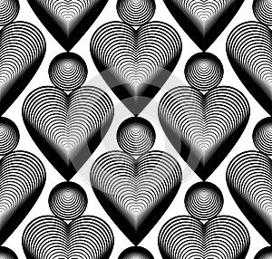 Black and white illusive abstract seamless pattern with stripy l photo