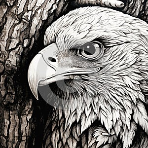 Black and white illustrated eagle scatch