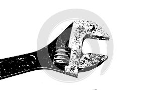 Black and white illustration - adjustable wrench on a white background