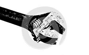 Black and white illustration - adjustable wrench on a white background