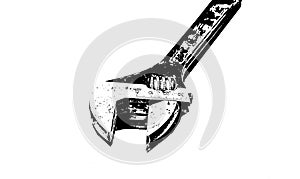Black and white illustration - adjustable wrench on a white background