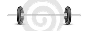 Black and white illustration of a barbell, isolated on the white background. Vector realistic object 10 EPS