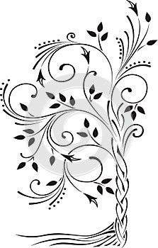 Black and white illustration of a beautiful stylized tree with l