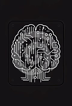 Black and white illustration of brain circuit - AI generated image