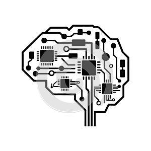Brain Circuit Board Icon: Symbolizing Artificial Intelligence and Technology.