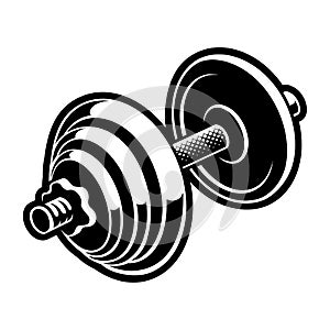 Black and white illustration of a chromed dumbbell